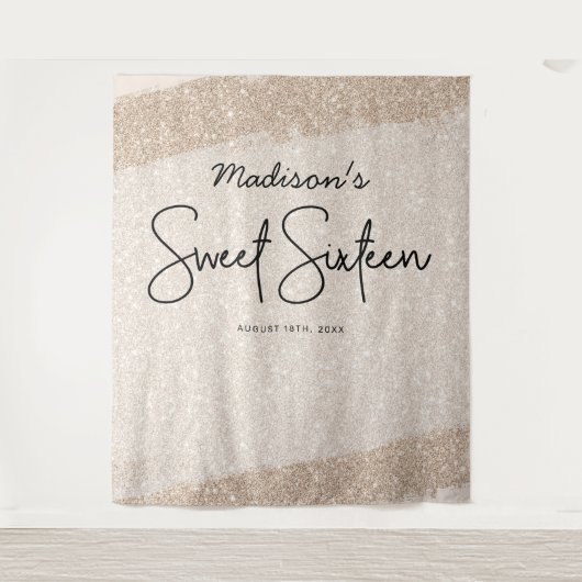 Champagne Borstel Glitter Sweet 16 Achtergrond Tap Wandkleed (Voorkant)