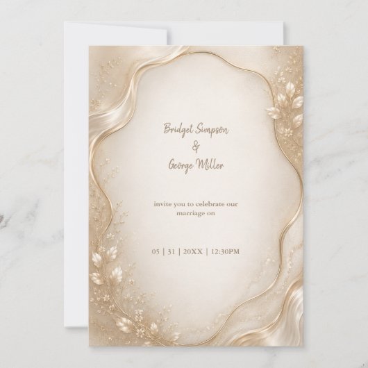 Champagne Botanische metalen golf bruiloft Kaart (Voorkant)