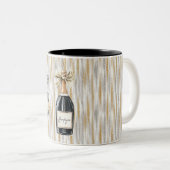 Champagne Bottle Gold Silver Stripes New Year Tweekleurige Koffiemok (Voorkant rechts)
