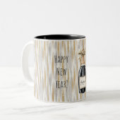 Champagne Bottle Gold Silver Stripes New Year Tweekleurige Koffiemok (Voorkant links)