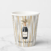 Champagne Bottle Happy New Year Silver Gold Papieren Bekers (Voorkant)