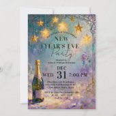 Champagne Bottle Oil Painting New Year's Eve Party Kaart (Voorkant)