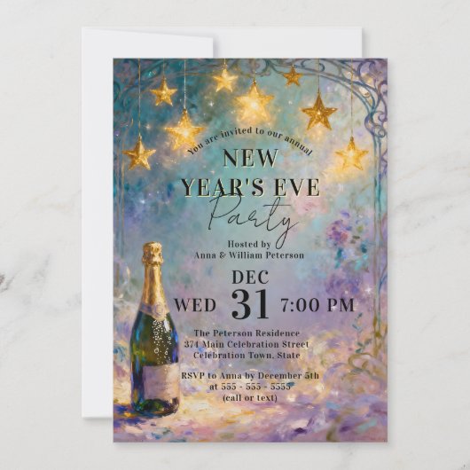 Champagne Bottle Oil Painting New Year's Eve Party Kaart (Voorkant)