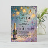 Champagne Bottle Oil Painting New Year's Eve Party Kaart (Staand voorkant)