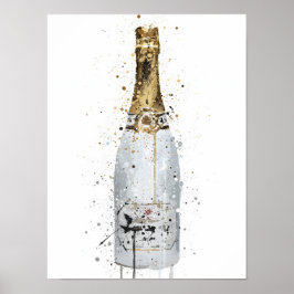 Champagne Bottle Wall Art Print 'Blanc'