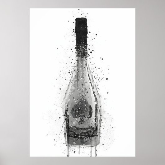 Champagne Bottle Wall Art Print 'Titanium' (Voorkant)