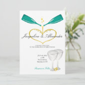 Champagne Bottles Wedding Theme Invitations Kaart (Staand voorkant)