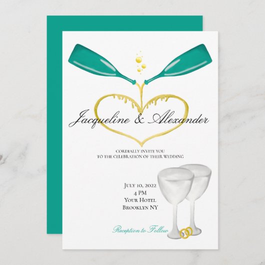 Champagne Bottles Wedding Theme Invitations Kaart (Voorkant / Achterkant)