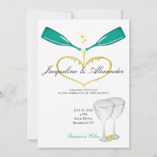 Champagne Bottles Wedding Theme Invitations Kaart