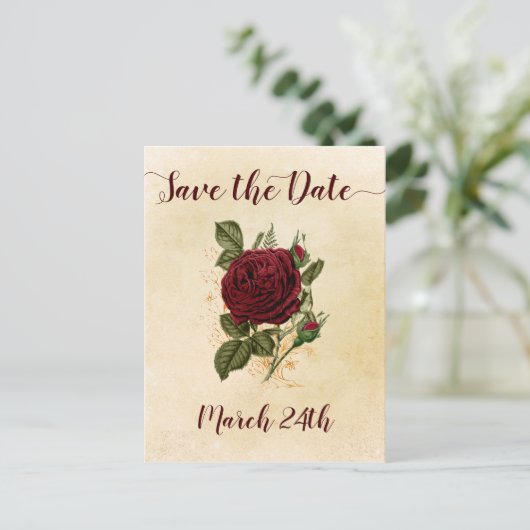  Champagne Bourgondië Red Rose Save the Date Aankondigingskaart (Staand voorkant)