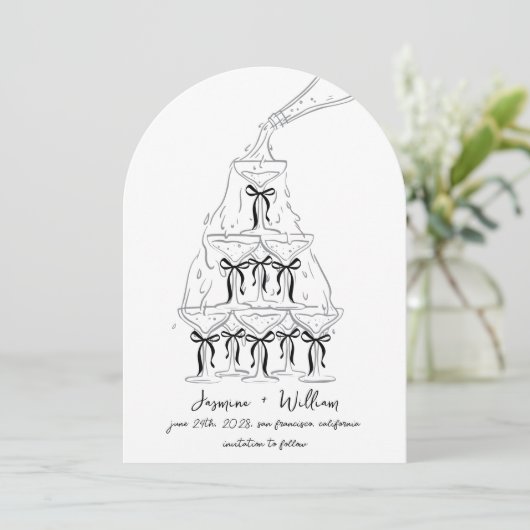 Champagne Bow Tower Bewaar de trouwdatum Kaart (Staand voorkant)