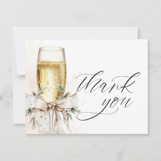 Champagne Bow Winter Neutral Elegant Bedankkaart (Voorkant)