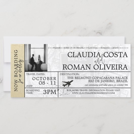 Champagne Brazilië Bruiloft Boarding Pass uitnodig (Voorkant)