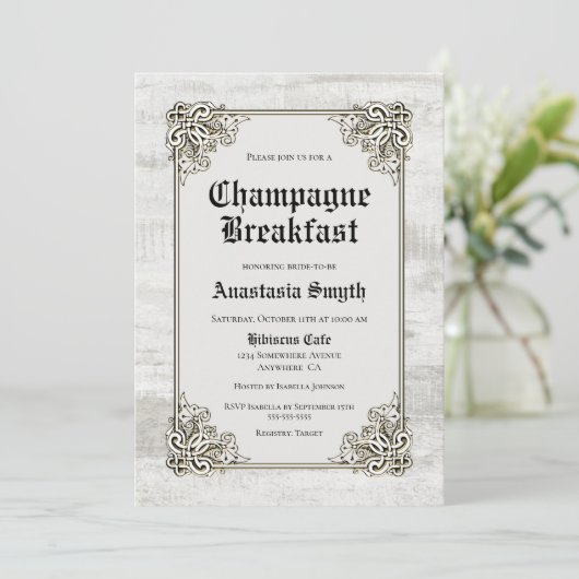 Champagne Breakfast Rustic Bleaching Wood Kaart (Staand voorkant)