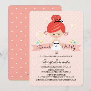 Champagne Bridal Shower Invitation Redhead Kaart