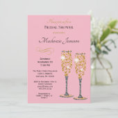 Champagne Bridal Shower Invitation roze Black Gold Kaart (Staand voorkant)