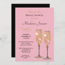 Champagne Bridal Shower Invitation roze Black Gold