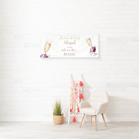 Champagne Bride Ride of Die Posse Bachelorette Spandoek (Insitu)