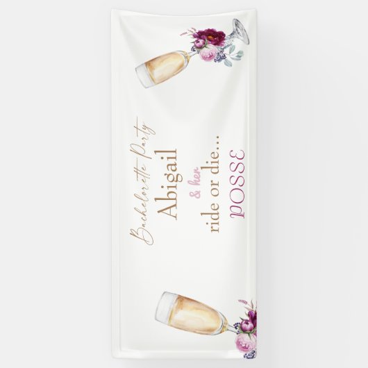 Champagne Bride Ride of Die Posse Bachelorette Spandoek (Verticaal)