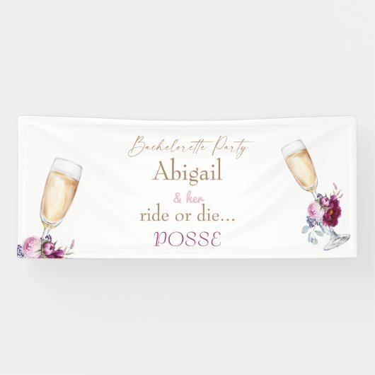 Champagne Bride Ride of Die Posse Bachelorette Spandoek (Horizontaal)