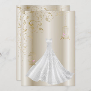 Champagne Bronze Dress Birdcage Modern bruiloft Kaart