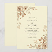 Champagne Bronzen Bloem Bruiloft Kaart (Voorkant / Achterkant)