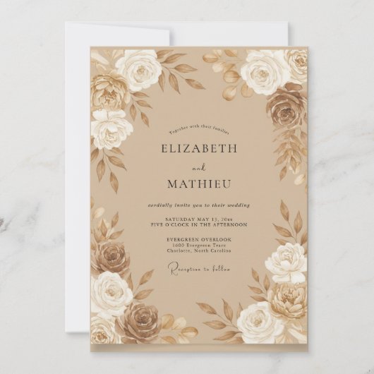 Champagne Bronzen Rozen Bruiloft Kaart (Voorkant)