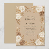 Champagne Bronzen Rozen Bruiloft Kaart (Voorkant / Achterkant)