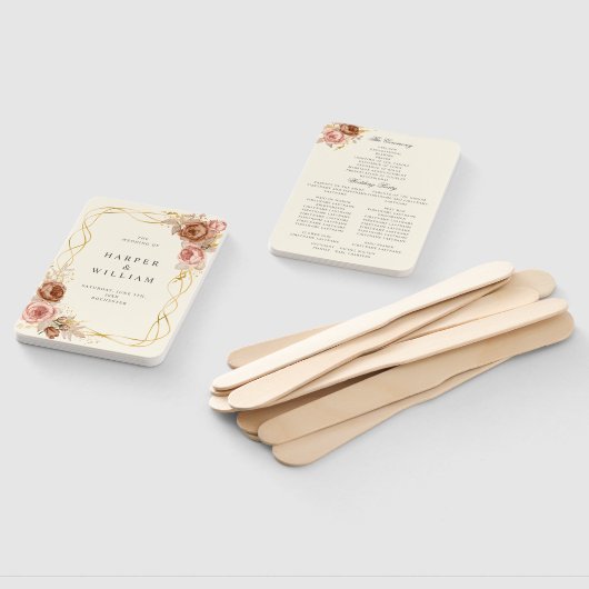 champagne brown rozen blauw roze trouwprogramma handwaaier (Niet-gemonteerd)