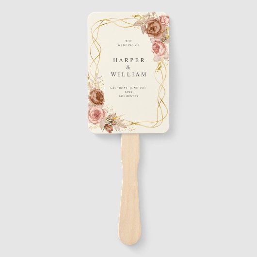 champagne brown rozen blauw roze trouwprogramma handwaaier (Voorkant)