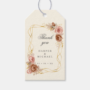 champagne brown rozen blozen roze bruiloft bedankt cadeaulabel
