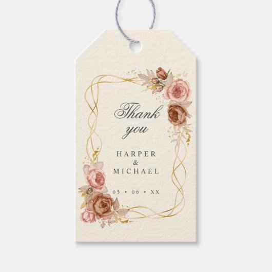 champagne brown rozen blozen roze bruiloft bedankt cadeaulabel (Voorkant)