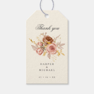 champagne brown rozen dusty roze bruiloft bedankt cadeaulabel