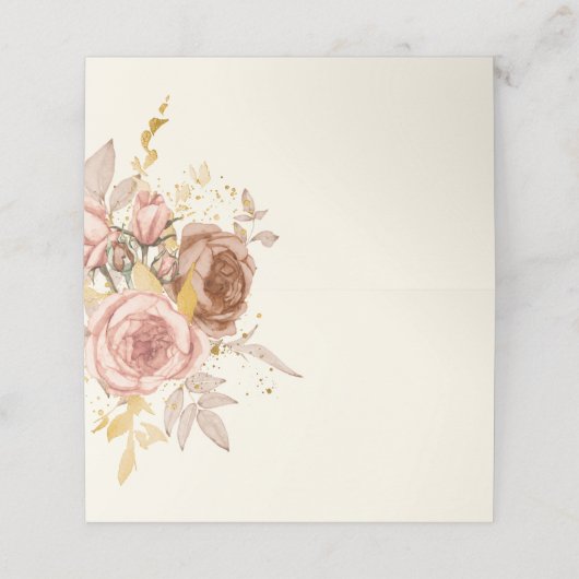 champagne brown rozen lichtroze bruiloft plaatskaartje (Buitenkant ongevouwen)