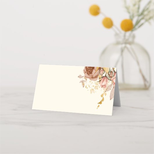 champagne brown rozen lichtroze bruiloft plaatskaartje (Achterkant)