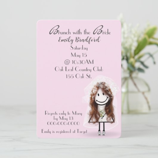 Champagne bruids brunch stick figuur meisje kaart (Staand voorkant)