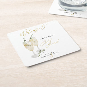 Champagne Bruidsbrunch Gouden Calligrafie Welkom Kartonnen Onderzetters