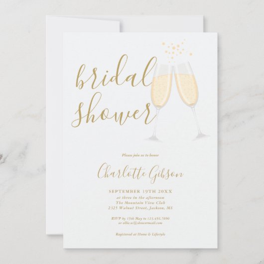 Champagne Bruidsfeest QR Code Goud Kaart (Voorkant)