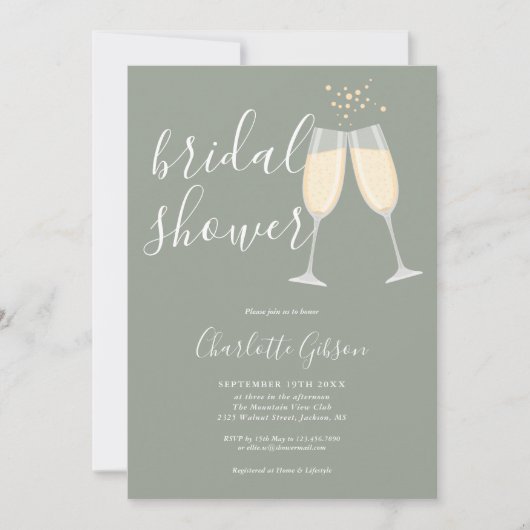 Champagne Bruidsfeest QR Code Salie Groen Kaart (Voorkant)
