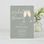 Champagne Bruidsfeest QR Code Salie Groen Kaart (Staand voorkant)