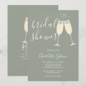 Champagne Bruidsfeest QR Code Salie Groen Kaart (Voorkant / Achterkant)