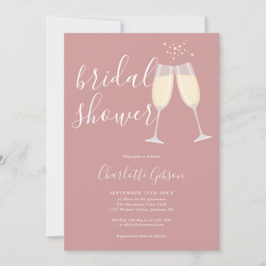 Champagne Bruidsfeest QR Code Stof Roze Roze Kaart (Voorkant)