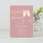 Champagne Bruidsfeest QR Code Stof Roze Roze Kaart (Staand voorkant)