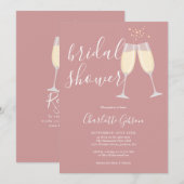 Champagne Bruidsfeest QR Code Stof Roze Roze Kaart (Voorkant / Achterkant)