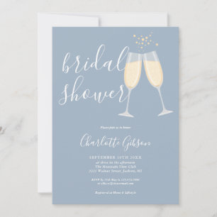 Champagne Bruidsfeest QR Code Stofblauw Kaart