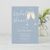 Champagne Bruidsfeest QR Code Stofblauw Kaart (Staand voorkant)