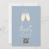Champagne Bruidsfeest QR Code Stofblauw Kaart (Achterkant)