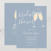 Champagne Bruidsfeest QR Code Stofblauw Kaart (Voorkant / Achterkant)