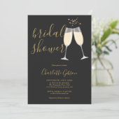 Champagne Bruidsfeest QR-code Zwart en Goud Kaart (Staand voorkant)