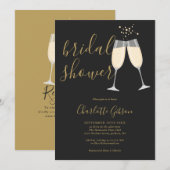 Champagne Bruidsfeest QR-code Zwart en Goud Kaart (Voorkant / Achterkant)